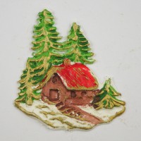 Haus mit Bäumen, Weihnachten, 4 cm Haus mit Bäumen, Weihnachten, 4 cm