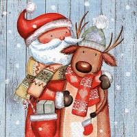 Serviette Weihnachtsmann mit Rentier Serviette Weihnachtsmann mit Rentier