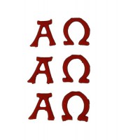 Wachsmotiv Alpha und Omega rot, 1,7 cm, 3 Stück Wachsmotiv Alpha und Omega rot, 1,7 cm, 3 Stück