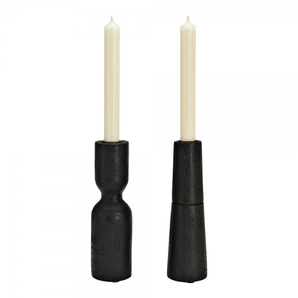 Kerzenhalter aus Mangoholz schwarz – 2er-Set, 20 cm