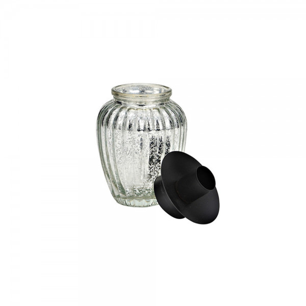 Kerzenhalter aus Glas und Metall, silber, 13 cm