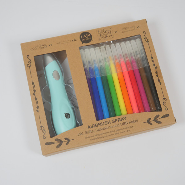 AIRBRUSH SPRAY inkl. Stifte, Schablone und USB-Kabel