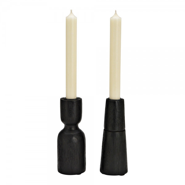Kerzenhalter aus Mangoholz schwarz – 2er-Set, 15 cm