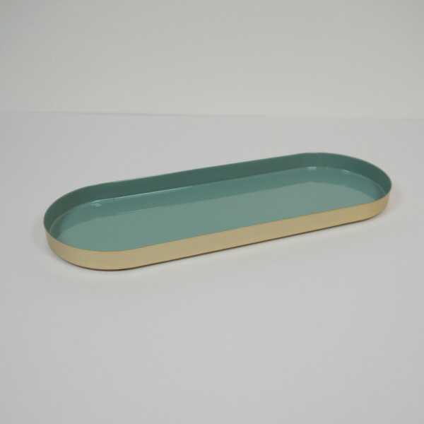 Deko Tablett Metall 28×10 cm – Gold & Grün