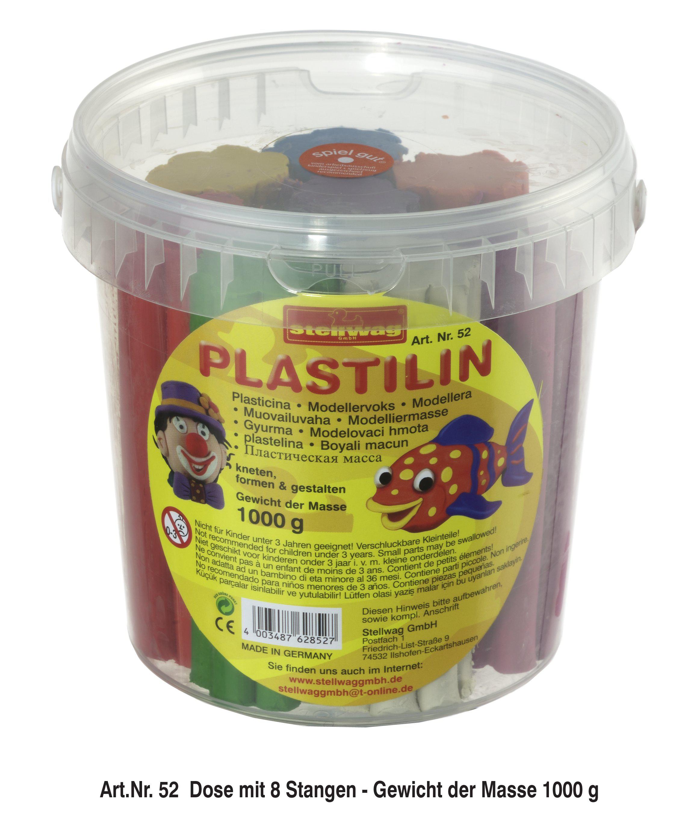 Plastilin Kneteimer 1000 g, 8 Farben je 125 g