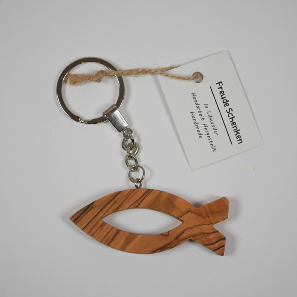Schlüsselanhänger Olivenholz Fisch oder Kreuz