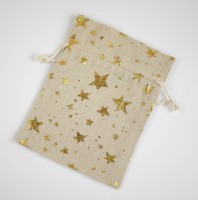 Baumwoll Säckchen beige mit goldenen Sternen Baumwoll Säckchen beige mit goldenen Sternen
