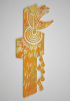 Wachskreuz in orange und weiß Wachskreuz in orange und weiß